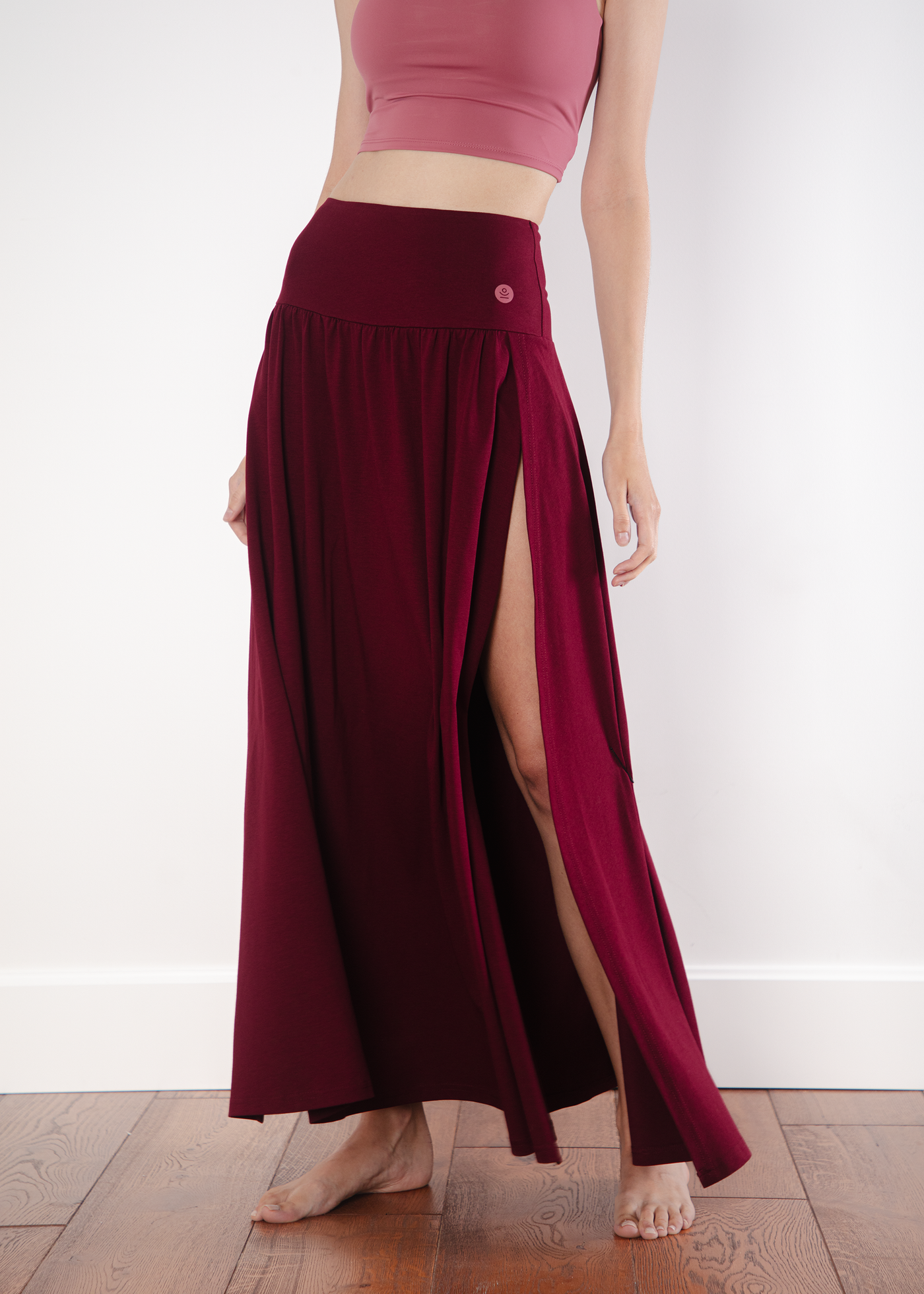 Spódnica do jogi z rozporkami po bokach FLOWCUT - burgundy dreams