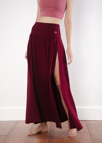 Spódnica do jogi z rozporkami po bokach FLOWCUT - burgundy dreams